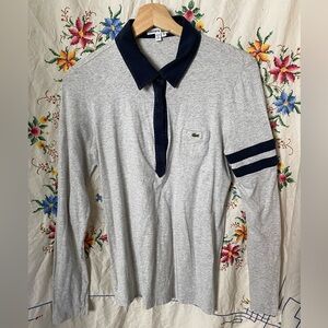 LACOSTE GRAY STRIPED POLO LONG SLEEVE T SHIRT